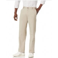 Khaki Brown Men's Classic-fit Wrinkle-Resistant Fl...