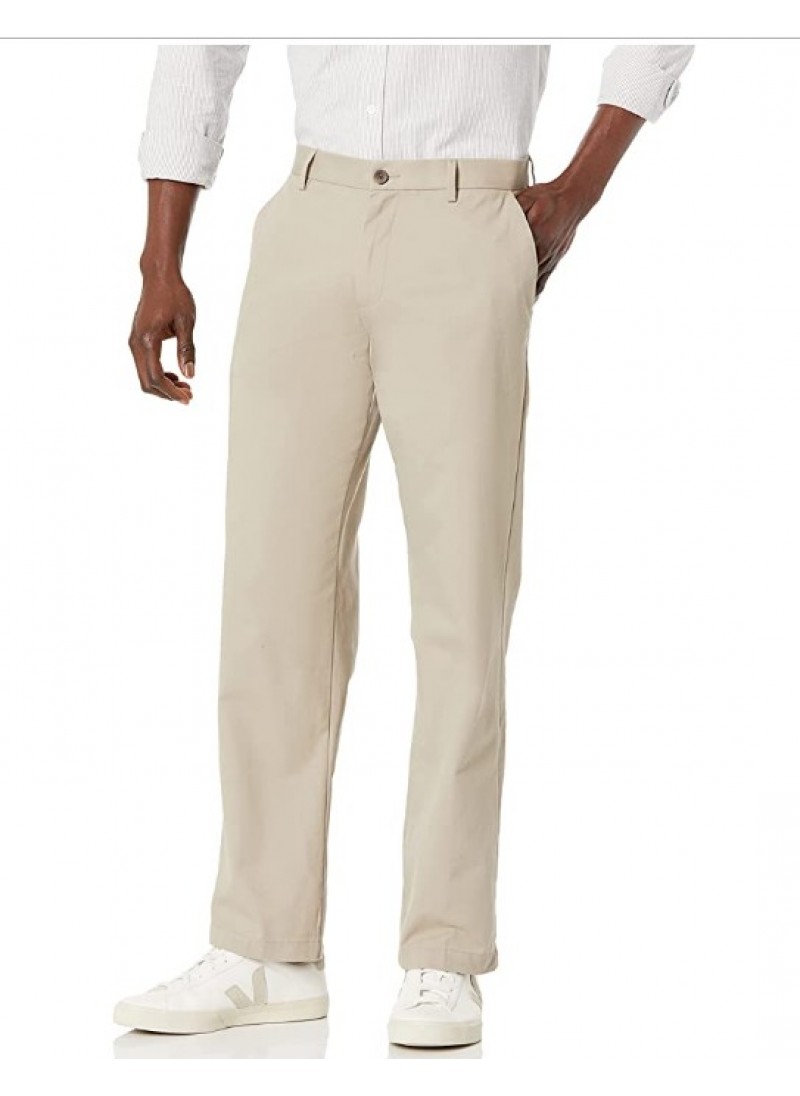 Khaki Brown Men's Classic-fit Wrinkle-Resistant Flat-Front Chino Pant